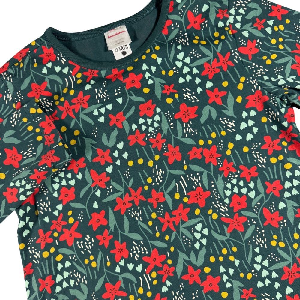 Hanna Andersson Poinsettia Patch Green Dress Girls 150/12 A Line Pockets Holiday